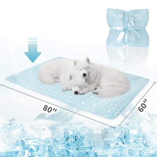 NWK Dog Cooling Blanket, Q-Max>0.345, Ice Silk Cool to Touch Material, Bed Cover, Furniture Protector Couch Sofa for Summer, Anxiety Relief-Machine Washable (Ocean Blue,60'' X 80'') - color: Ocean Blue, size: 60*80