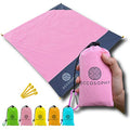 ECCOSOPHY Sand Proof Beach Blanket - Waterproof Picnic Blanket 60x55 Outdoor Compact Pocket Blanket Lightweight Ground Cover for Hiking Camping Festivals Sports Travel with Bag & Stakes (Pink) - color: Pink