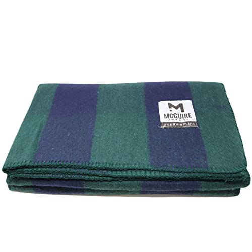 M MCGUIRE GEAR Warm Wool Bunkhouse Plaid Blanket for Camping, Home, Survival, or First Aid, 64" x 90" (Green/Navy) - color: Green/Navy