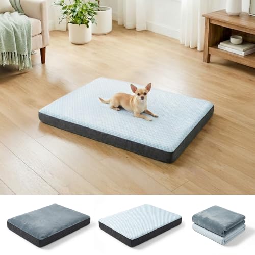 Dog Bed for Crate, Extra Large Cooling Mat for Dogs, Waterproof Dog Bed with Dual Surface Removable Washable Covers, 35 x 22 Inch Pet Bed with Egg Crate Foam - size: 35"L x 22"W x 3"Th