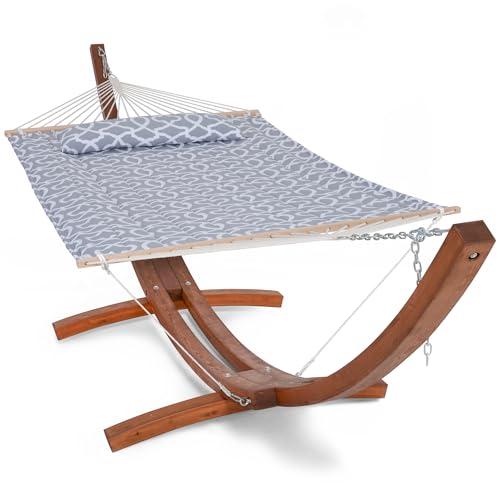SUNCREAT 2 Person Hammocks for Outside with Stand, Extra Large Double Hammock with Wooden Stand, Gray - color: 05-grey