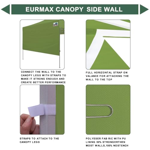 Eurmax USA 10x4.8 Pop Up Canopy SunWall-UV Protection for Tents,Blocks Sunlight&Wind,Water Resistant Side Wall Only,Easy Hook & Loop Installation,Fit for 10FT Straight Leg Shelters&Gazebo,Field Green - color: field green, size: 10x4.8