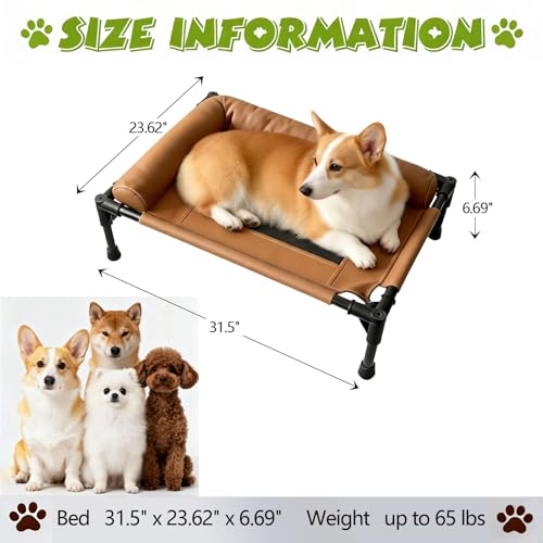 Small Elevated Dog Bed,Cooling Hammock with Soft Edge Pillow,Features Non-Slip Base Portable Pet Travel Cot,Indoor Outdoor Universal(31.5" L x 23.62" W x 6.69" H - color: Coffee Brown, size: 31.5*23.62*6.69