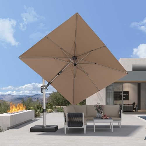 PURPLE LEAF 8' X 10' Left-right Tilting Patio Umbrella Outdoor Swivel Cantilever Umbrella Aluminum Offset Umbrella with Champagne Frame and 360-degree Rotation for Garden Deck Pool, Taupe - color: Taupe, size: 8' x 10'(Tilt)