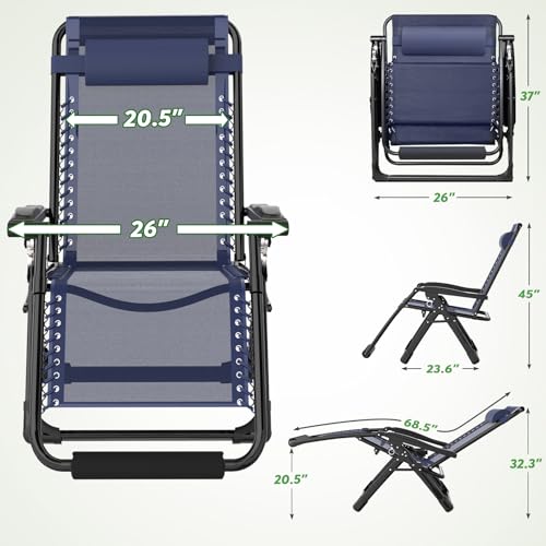ZENPETIO 26In Zero Gravity Chair, Zero Gravity Recliner Lounge Chair for Indoor and Outdoor, Reclining Camping Chair for Lawn and Patio, Anti Gravity Chair w/Cushion, Cup Holder and Footrest, 440LBS - color: Blue