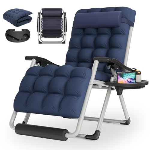 MoNiBloom 29-Inch Oversized Zero Gravity Lounge Chair with Cushion, Padded Patio Anti Gravity Recliner XL, Foldable Outdoor Lounger with Headrest and Footrest for Beach Camping, Blue - color: Blue, size: 29-Inch with Footrest 1-Pack