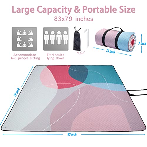 PY SUPER MODE Picnic Blankets Extra Large, Waterproof Foldable Outdoor Beach Blanket Oversized 83x79” Sandproof, 3-Layer Picnic Mat for Camping, Hiking, Travel, Park, Concerts(Abstract Pink) - color: Abstract Pink