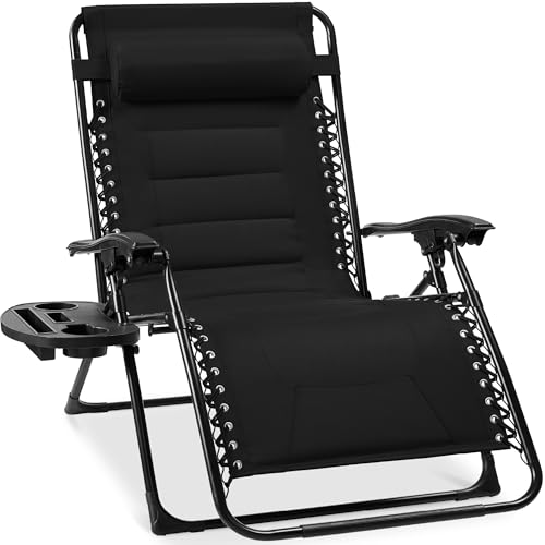 Best Choice Products Oversized Padded Zero Gravity Chair, Folding Outdoor Patio Recliner, XL Anti Gravity Lounger for Backyard w/Headrest, Cup Holder, Side Tray, Polyester Mesh - Black - color: Black