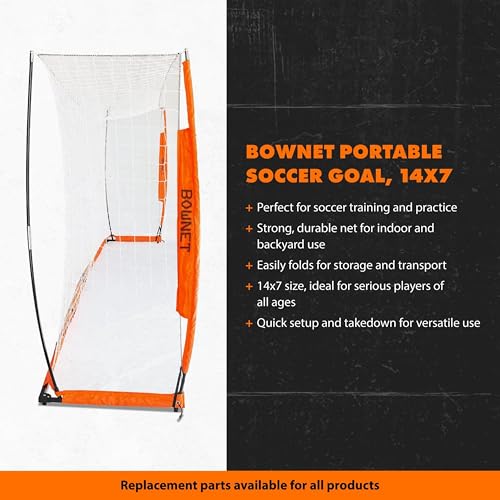 Bownet Portable Folding Soccer Goal – Pop Up Backyard & Training Soccer Net for Indoor or Outdoor – Easy Setup with Carry Bag - size: 7 x 14 Feet