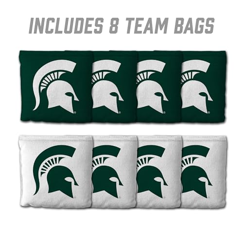 YouTheFan Officially-Licensed NCAA Set of 8 Cornhole Bags - All Weather Dual Sided Slide & Stop - Regulation Size with Carry case - color: Michigan State Spartans