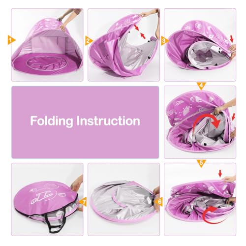 Baby Beach Tent, Pop Up Beach Tent Sun Shade for Beach, Portable Shade Pool UV Protection Sun Shelter for Infant with Beach Sand Toys Set - color: Patterned Pink