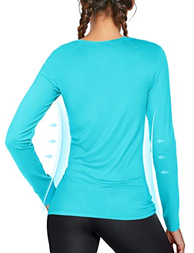 isnowood Women's Sun Protection Long Sleeve Shirts, UPF 50+ UV Rash Guard Swim Shirt, Workout Hiking Running Athletic Tops - color: Blue, size: Medium