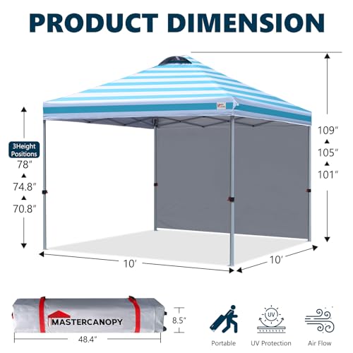 MASTERCANOPY Durable Pop-up Canopy Tent with 1 Sidewall (10'x10',Sky Blue Stripe) - color: Sky Blue Stripe, size: 10x10