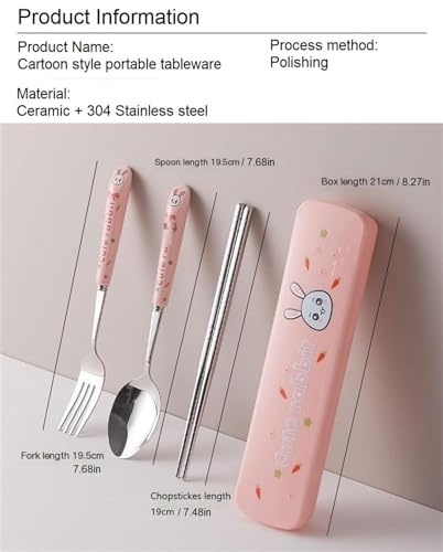 Cute Silverware Set, Animal Series Ceramic Handle Dinnerware Set Flatware Kitchen Accessories Camping Travel Sets Fork Spoon Chopstick Portable Cutlery Sets with Case, Bear Rabbit Duck Cat ( - color: Bear