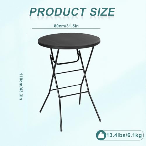 Nice C Plastic High Top Round Table, Portable Cocktail Bar Table, 31.5" Folding Counter Height Tables, Waterproof Outdoor/Indoor Tables for Parties, Weddings, Camping, Backyard (Black, 1 Pack) - size: Black 1 Pack