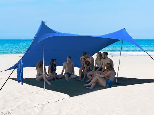 10×10ft UPF50+ Beach Tent Sun Shelter, Windproof Stable Outdoor Pop Up Beach Shade Canopy for Camping, Fishing, Backyard Fun or Picnics, 2 Poles - color: Royal Blue, size: 10×10 FT 2 POLES