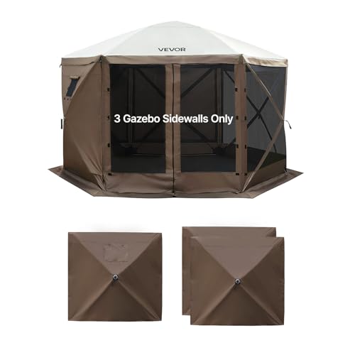 VEVOR 12x12ft Pop Up Gazebo Sidewalls with Window, 3 Solid Waterproof Panels, UV Protection, Wind & Sun Privacy Walls for Outdoor Events, Compatible with Clam, Escape & COBIZI Gazebo Screen Shelters - color: Brown, size: 3 Gazebo Sidewalls for 12ft Gazebo