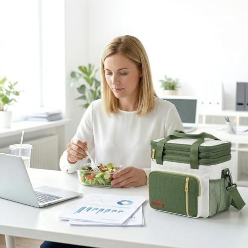 MIYCOO Lunch Bag & Lunch Box for Women Men - Double Deck Leakproof Insulated Soft Large Adult Camping Cooler Bag for Work, Beach, Picnic, Travel (Green White, 15L) - color: Green White