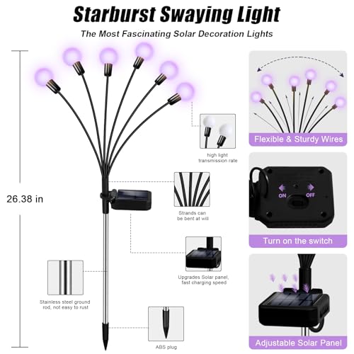 NBQQ Solar Garden Lights Outdoor, Waterproof Solar Powered Lights for Yard Pathway Patio, Swaying Lawn Decor as Gardening Gifts for Women Holiday (Purple, 4 Pack) - color: Purple, size: 4 pack