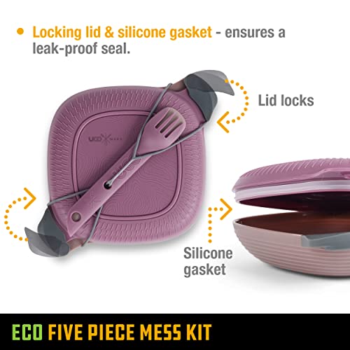 UCO Recycled ECO 5-Piece Camping Mess Kit with Bowl, Plate, Switch Spork Utensil Set - color: Plum Purple