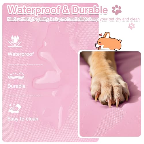 Kritter Planet Waterproof Foldable Dog Bed Pad for Camping & Travel, Portable Roll-Up Dog Bed Car Seat Pet Cushion Mat with Handles for Small & Medium Dogs, Indoor & Outdoor Use, Pink - color: Pink, size: 31"x24"
