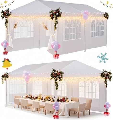 HOTEEL 10x20FT Party Tent with 6 Removable Sidewalls for Parties, Waterproof Carpas para Fiestas, Weddings, BBQ, Outdoor Large Event Canopy, Patio Camping Gazebo, White - color: White, size: 10x20FT(+6 Walls