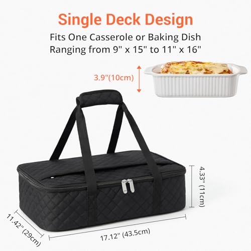 Insulated Casserole Carrier Portable Food Tote for Hot or Cold – Fits 9"x13" Baking Dish, Lasagna Holder for Parties, Picnic, Travel, Beach - Black - color: Black