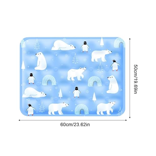 Dog Cooling Pad - Gel Cooling Pet Pad | Pressure Activated Chill Crate Mat | 60x50cm Polar Blue + Ice Bear Design | Waterproof Polyester & Polymer Gel | for Travel Car Seat & Sofa - color: B