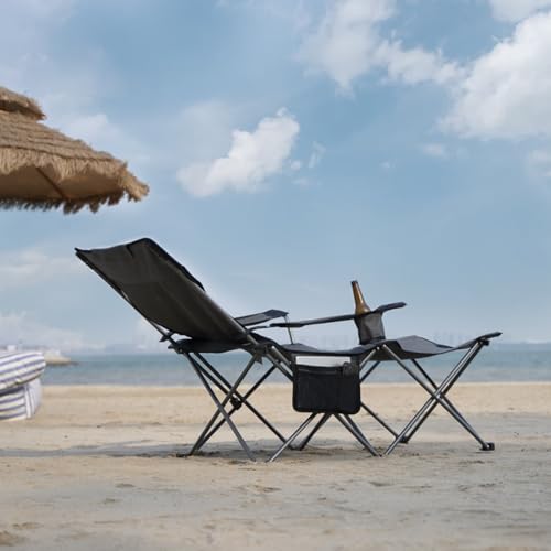 apollo walker Reclining Beach Chair, Adjustable 90-135° Backrest Camping Lounge Chairs for Adults, Folding Chair with Foot Rest & Detachable Pillow - Standard 6-Leg, Grey - color: Grey, style: 6-Leg