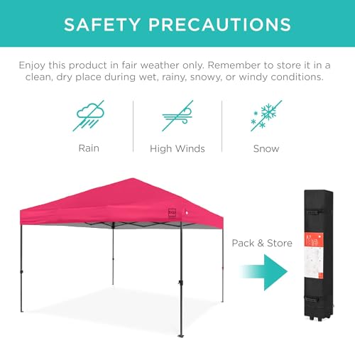 Best Choice Products 10x10ft Pop Up Canopy Tent, Outdoor Shade, 1 Person 1 Minute Set Up, Carry Case, 4 Weight Bags - Hot Pink - color: Hot Pink, size: 10x10ft