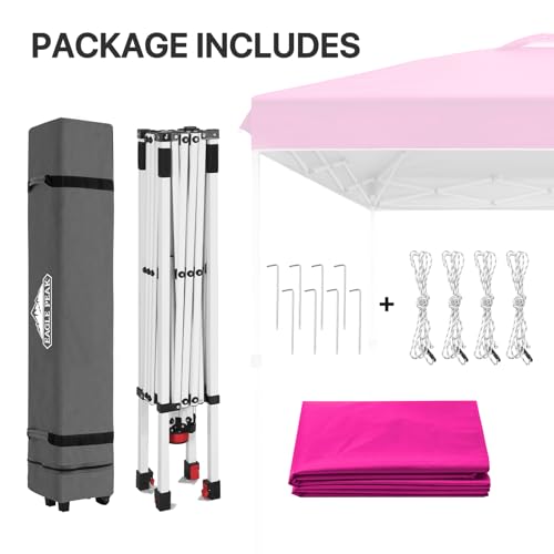 EAGLE PEAK Pop Up Canopy Tent with Wheeled Carry Bag, 8 Stakes, 4 Ropes, Easy Set Up Tent Canopy, 8x8 ft, Pink - color: Pink, size: 8x8