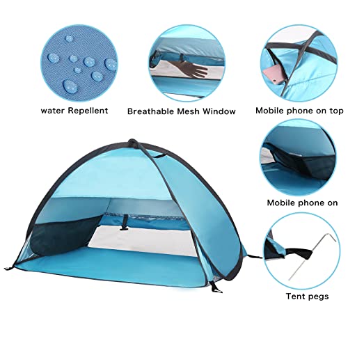 Pop Up Dog Beach Tent,Mini Head Tent,can be Fixed Small Dog Beach Sun Shelters Tent,shelter for cat,Waterproof and Breathable Mobile Phone Stand with Nails - color: Sky Blue-Breathable-27.5in