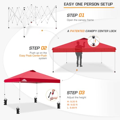 EAGLE PEAK Pop Up Canopy Tent with Wheeled Carry Bag, 8 Stakes, 4 Ropes, 4 Weight Bags, Easy Set Up Tent Canopy, 10x10 ft, 100sqft of Shade, Red - color: Red, size: 10x10