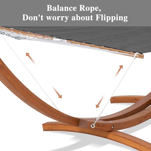 SUNCREAT Quick Dry Hammocks Standing Backyard Hammock with Stand, 2 Person Heavy Duty Poolside Hammock with 13.5 ft Wooden Stand, Dark Gray - color: 10-dark Gray