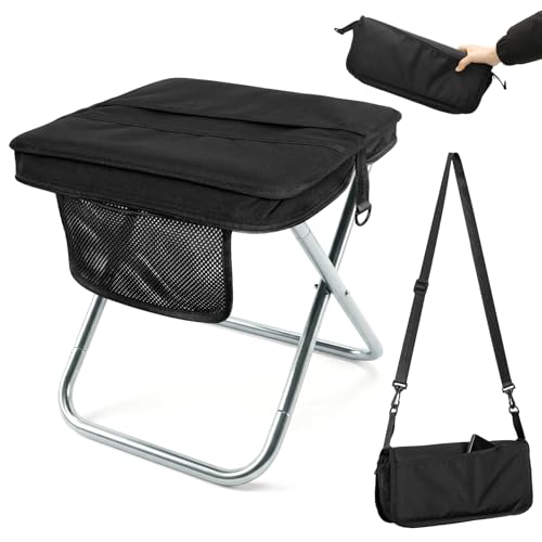 Camping Stool with Shoulder Strap,Ultralight Collapsible Handbag Style Stool,Pocket Portable Chair for Camping Travel Fishing Hiking Beach Backpacking Gardening Picnics-XL(Black) - color: Black, size: X-Large