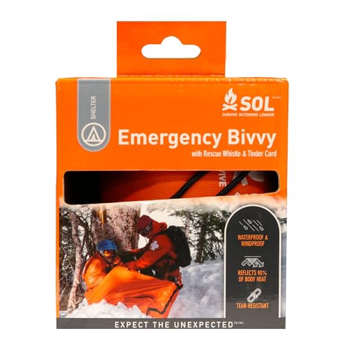 Survive Outdoors Longer 90% Emergency Bivvy - Comes with Survival Whistle & Tinder Paracord Drawstring - Add to Emergency Kit & Hiking Gear - Waterproof, Windproof & Tear-Resistant - color: Orange