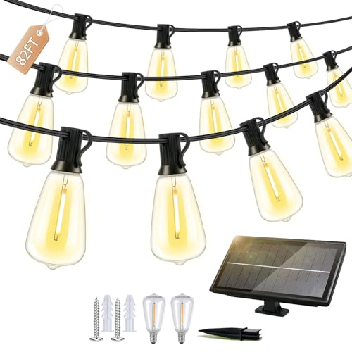 Outdoor Solar String Lights Waterproof: ST38 82ft Shatterproof Patio Lights - Solar Powered & USB Dual Charging - 3 Modes Button Control - Garden Backyard Gazebo Porch Party Decor - size: 82FT-Button