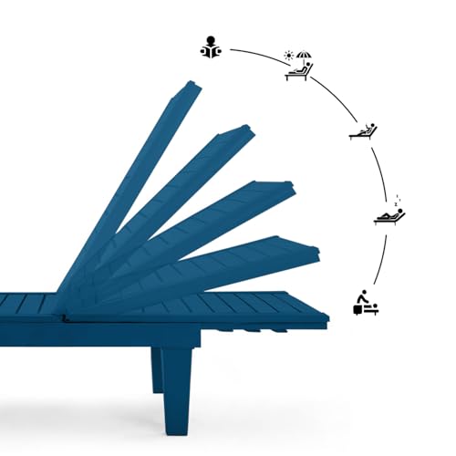 Nestl Sun Tanning Chair - Blue Chaise Lounge Chair Outdoor, Lightweight Pool Lounge Chairs Set of 4, Adjustable 5-Position Reclining Lawn Chair, Waterproof Beach Outdoor Lounge Chairs - color: 2 - Blue, size: Set of 4