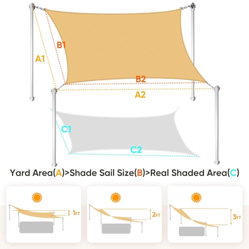 Quictent 20x16ft Rectangular Sun Shade Sail 185G HDPE Canopy 98% UV Block Outdoor Patio Garden Commercial Deck with Hardware Kit (Sand) - color: Sand, size: 20 x 16 ft, style: Rectangle