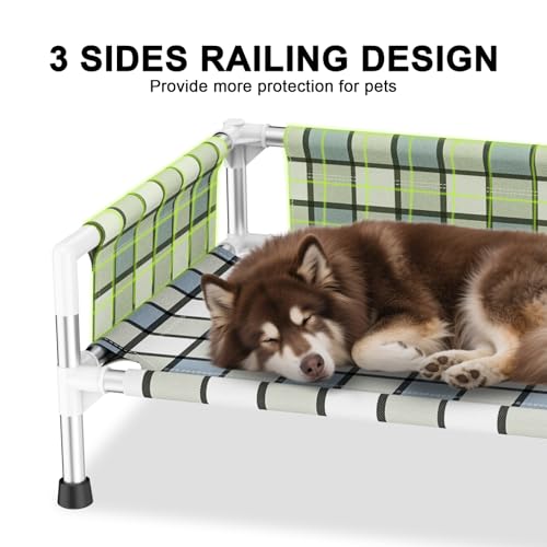 Elevated Raised Outdoor Dog Bed - Cooling Washable Dog Cot with Guardrail, Durable & Breathable Cotton Mesh Pet Hammock Beds with Stainless Steel Pipe Frame for Medium Pets (34'' x 20'' x 12'') - size: 34'' x 20'' x 12''