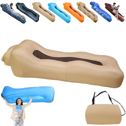 Compact Pump-Free Inflatable Lounger, Outdoor Inflatable Sofa, Waterproof, Air Leakage-Proof Design, Single Portable Air Cushion - color: Brown2