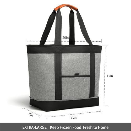 Insulated Cooler Bag Reusable Grocery Tote Bags Transport Large Lunch Box for Women - color: Light Gray