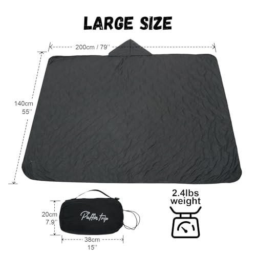 Wearable Warm Camping Blanket Waterproof Windproof Quilted Fleece Stadium Outdoor Blanket with Portable Bag for Cold Weather Camping Picnic Sports Pet Beach Travel Car 79*55 inches Black including Hat - color: Black With Hat