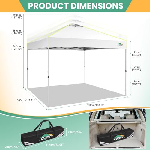 COBIZI 10x10 Pop Up Canopy Tent, Outdoor Party Tent with 4 Sidewall One Push Setup Glow, 3 Adjustable Height Air Vent Waterproof UPF50+, Bag, 4 Sandbag, 8 Stake, 4 Rope for Beach, Commercial - color: White, size: 10x10 With 4 Sidewalls