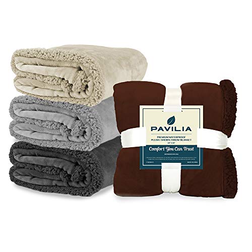 Pavilia Waterproof Couch Blanket | Dog & Cat Blanket Protector | Plush Soft Warm Fuzzy Sherpa Throw, Dark Grey, 60x80 - color: Charcoal, size: 60x80 Inches