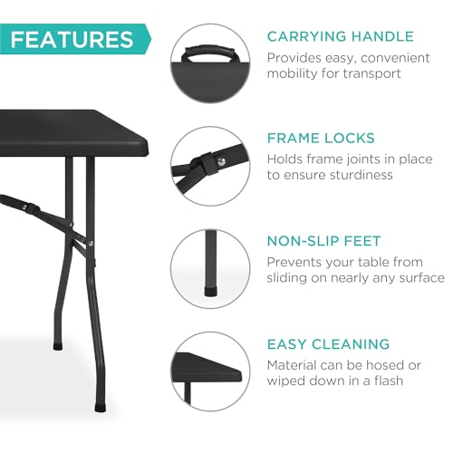 Best Choice Products 8ft Plastic Folding Table, Indoor Outdoor Heavy Duty Portable w/Handle, Lock for Picnic, Party, Pong, Camping - Black - color: Black, size: 8ft