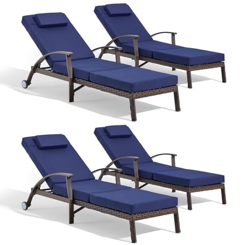Outdoor Lounge Chairs Set of 4, Lounge Chair Outdoor Chaise Lounge with Adjustable 6-Position, 115-180° for Poolside, Backyard, Lawn, Deck (79.1'', Blue) - color: Blue, size: 4 pieces