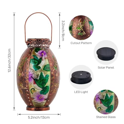 STARSOUL 2 Pack Solar Lantern Outdoor Waterproof, Hanging Solar Lantern for Patio Garden Yard Decor, Hummingbird Garden Decor, Hummingbird Gift for Women - color: Hummingbird-B
