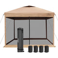 KAMPKEEPER 10x10 Pop-Up Canopy Tent, Waterproof Portable Shade with Screen Walls, Adjustable Instant Outdoor Shelter for Camping, Backyard, and Events, Khaki - color: Khaki