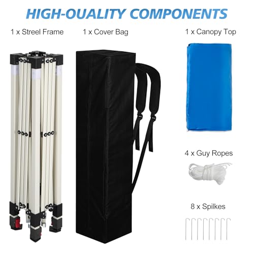 WEIZE 10x10 Slant Legs Pop Up Canopy Tent, 1-Button Push Setup Canopy Tent, Adjustable Height Instant Portable Shelter, Protable Backpack, Easy Outdoor Sun Shade for Events, 8x8 Top, Blue - color: Blue